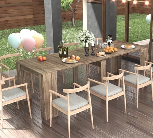 KEIKI 20"-118.5" L Extendable Foldable Dining Room Table for 1-10 People, Wood Multifunctional Rectangle Expandable Console Kitchen Living Meeting Room Furniture, 6 Tabletop Length Options, Barnwood KEIKI