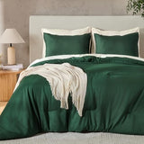 Andency Dark Emerald Green Queen Size Comforter Set, 3 Pieces Forest Hunter Green Boho Solid Bedding Sets, Soft Cozy Lightweight Down Alternative All Season Bed Set