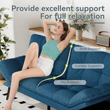AMICLIBER Futon Sofa Bed Convertible Couch, Blue Linen Sofa Bed with Memory Foam, Adjustable Backrest & Armrests, Multifunctional Small Loveseat Sleeper Sofa for Living Room, Apartment, Office AMICLIBER
