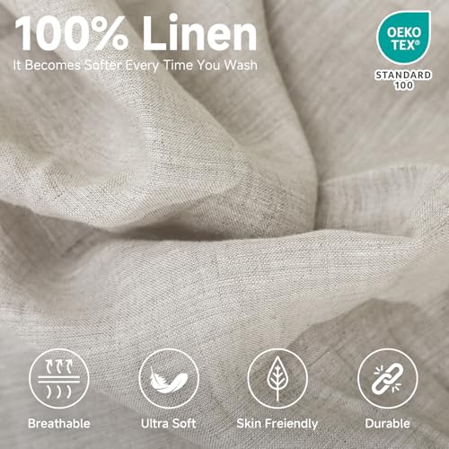 Simple&Opulence 100% Linen Fitted Sheet Full(1 Piece), 14 Inch Deep Pocket Mattress Cover Natural French Flax Stone Washed Farmhouse Soft Breathable Bottom Sheets-Linen Simple&Opulence