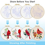 ERKOON 4 Sets Embroidery Kit, Animal Cross Stitch Set for Include Embroidery Cloth Hoops Threads for Craft Lover Hand Stitch (Cardinal)