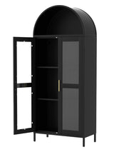 GarveeHome 73 in Tall Arched Cabinet with Glass Doors & Adjustable Shelves, Modern Farmhouse Kitchen Pantry Cabinet, Display Bookshelf for Dining Room, Living Room, Black GarveeHome