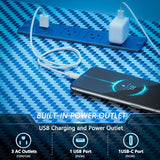 Korfile 48 Inch Gaming Desk with LED Lights & Power Outlets,Computer Desk with Fabric Drawers & Side Hook,Reversible Gamer Table with Monitor Stand for Game Room,Home Office,Carbon Fiber Black Korfile