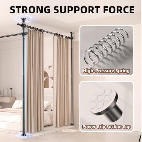 Room Divider, Tension Curtain Rod No Drilling,4-10ft(H) 28-140inch(W) Wall Divider for Room Separation, Heavy Duty Room Partition Separator, Adjustable Folding Privacy Screens,Black Daurore paw