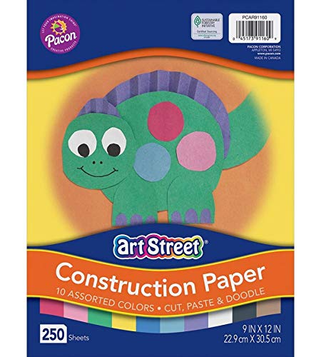 Prang (Formerly Art Street) Construction Paper, 10 Assorted Colors, Standard Weight, 9" x 12", 250 Sheets Pacon