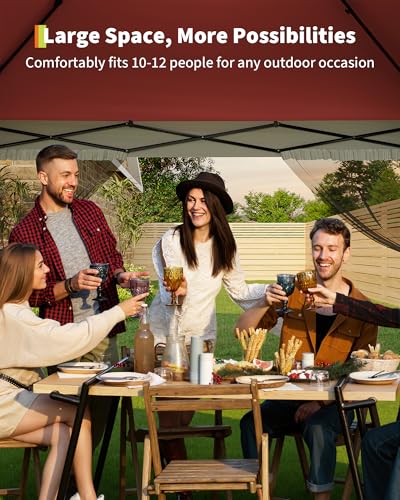 Canopy Tent 12x12 ft, Pop Up Gazebo One-Push Setup with 4 SandBags for Backyard Parties and BBQs, Mosquito Netting & Height Adjustable - Red GarveeLife