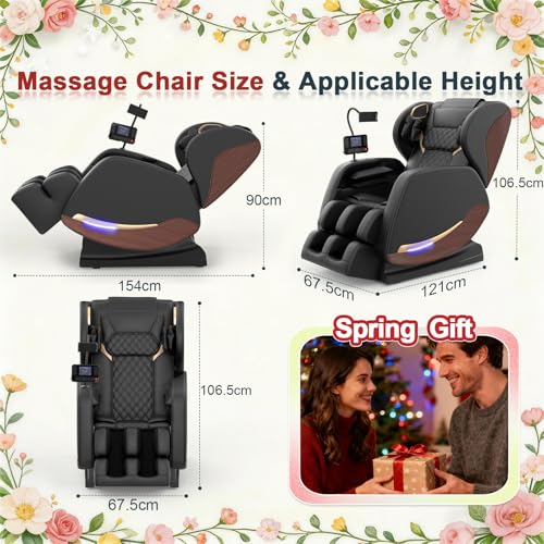 2026 Massage Chair, Massage Chairs Full Body and Recliner with 10 Fixed Points, Zero Gravity, Wood Grain Leather, Foot Massage, Airbags, Lumbar Heating, Bluetooth and Control Screen (Elegant Black) yewglen