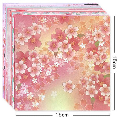 Origami 6x6 Paper Kit 50 Sheets 12 Vivid Colors Double Sided Printed Traditional Patterns Square for Arts Crafts Projects, Japanese Sakuras Flowers Chiyo