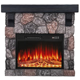 BOSSIN 36" Electric Fireplace with Mantel, 23 inch Electric Fireplace Insert, TV Stand Freestanding Heater with Remote Control Timer LED Flame for Living Room Bedroom,Faux Stone Gray BOSSIN