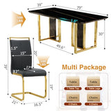 MEMUY 79" Black Modern Dining Table Set for 8,MDF Board Wood Table Top with Golden Metal Legs,Glossy Black Kitchen Room Table Set for 8-10 Person,Dining Room Table with 8 Black Golden Chairs MEMUY