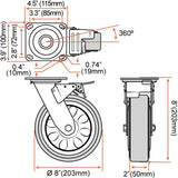FactorDuty 8" X 2" Heavy Duty Caster Set of 4 Locking Swivel Caster Wheels Polyurethane On Polyolefin Industrial Grade Premium Quality 4000lbs Total Capacity FactorDuty