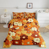 Boho Floral Bedding Set Twin Retro Groovy Flowers Down Comforter 60S 70S Hippie Flower Power Comforter Set For Kids Girls Women Groovy Natural Garden Botanical Quilt Duvet 1 Pillow Case Orange Brown Erosebridal