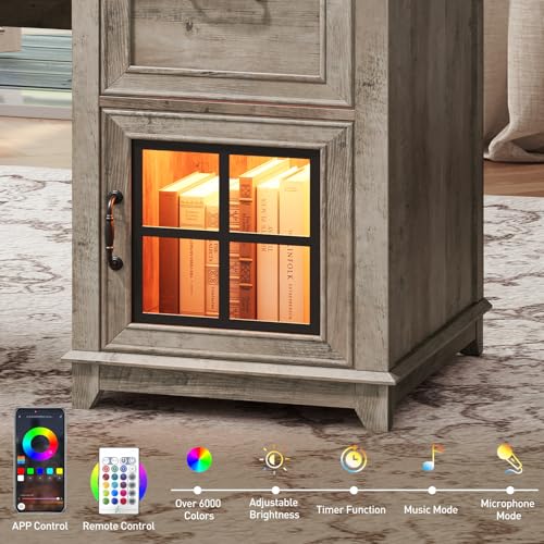 RALGEND 58" Farmhouse Executive Desk, Farmhouse Computer Desk with Drawers & File Cabinet, Wooden Home Office Desk with Power Outlet & LED Light, Workspace for Study Writing, Greige RALGEND