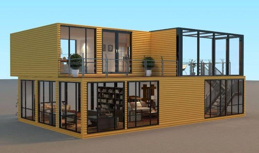 Double Story 6-8 Bedrooms with Balcony Modern 2024 Design. Fully Equipped Bathroom, prefab Container House with Stairs Inside and Terrace. Free Airconditioner (Modern) - WoodArtSupply