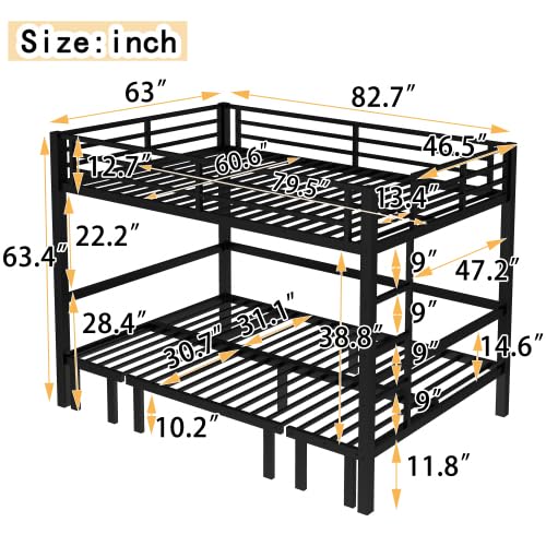 Harper & Bright Designs Queen Over Queen Pull-Out Metal Bunk Bed, Lower Bunk Can be Pulled Out in Three Sections, Top Bed Equipped with Safety Guardrails, Black Harper & Bright Designs