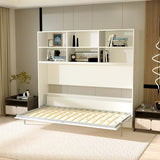 Jintop Twin Size Horizontal Murphy Bed with Double Layer Shelf Storage,Wood Wall Cabinet Hideaway Platform Bedframe W Gas Struts,for Bedroom or Guestroom,White Jintop