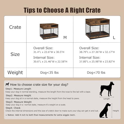 FAVOOSTY Dog Crate Furniture, 31.5 Inch Dog Kennel with Storage Drawer, Double Doors Heavy Duty Dog Cage with Removable Tray, Indoor Wooden Pet Crate for Small Medium Dogs, Rustic Brown