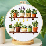 Zhenqing Plant Shelf Embroidery Kit for Beginners, Pre-Printed 29x29cm Circular Cotton Fabric with 20cm Hoop, Cozy Indoor Garden Design for Home Decor (JC0016)