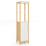 Tangkula Tall Bathroom Cabinet, Freestanding Narrow Storage Cabinet w/Door, Shelves & Adjustable Shelf, Slim Linen Tower Stand for Living Room Bathroom, 51" H, Natural Bamboo (White+Natural) Tangkula