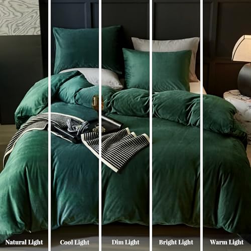 WARMDERN Emerald Green Flannel Velvet Duvet Cover King Size Duvet Cover Bedding Sets, 3pcs Ultra Soft Luxury Textured Modern Crystal Velvet Duvet Covers with Zipper Closure(Emerald Green, King) WARMDERN
