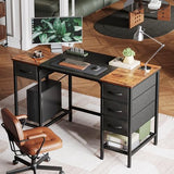Huuger 47 Inch Computer Desk with 4 Drawers, Office Desk with Mesh Shelf, Gaming Desk, Large Storage, Writing Desk Work Desk for Home Office, Study, Bedroom, Work from Home, Rustic Brown and Black Huuger