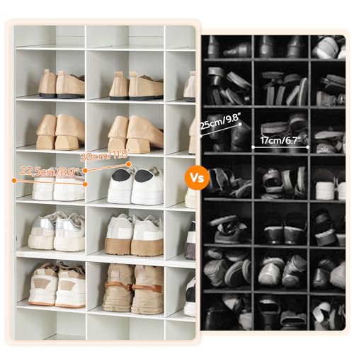 HOOBRO Shoe Cabinet, 8-Tier Heavy Duty Shoe Storage Cabinet, Freestanding Shoe Rack with 24 Cubbies and 3 Hooks, for Entryway, Closet, Living Room, White WT24SC01 HOOBRO