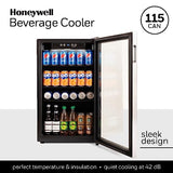 Honeywell Beverage Refrigerator and Cooler, 115 Can Mini Fridge with Glass Door for Soda Beer or Wine for Office or Bar with Adjustable Removable Shelving Honeywell
