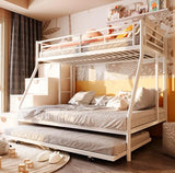 SUNLEI Metal Loft Bed with 2 Secured Ladders, Bunk Bed Twin Over Full with Trundle, Trundle Beds Twin Safety Guard, for Small Bedroom Noise Free (Twin Over Full, Snowy) SUNLEI