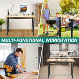 OLBRUS 48 "Adjustable Wheels Workbench, Heavy Duty 2000 LBS Load Capacity Hardwood Workbench Suitable for Workshop, Office, Garage, Home (Metal Wheels丨No Power Outlets 48"x24") OLBRUS