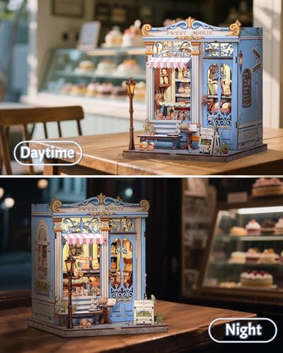 CUTEBEE Book Nook Kit - DIY Miniature House Bakery Patisserie Dollhouse Kit for Adults, Booknook Tiny House Bookshelf Decor 3D Wooden Puzzle, Gifts for Family, Friends (Sweet Marie)
