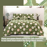 SDIII Green Floral Twin Bed Fitted Sheet with 2 Pillowcases, Not Including Flat Sheet, Soft Microfiber Rabbit and Floral Bed Fitted Sheets Twin Size SDIII