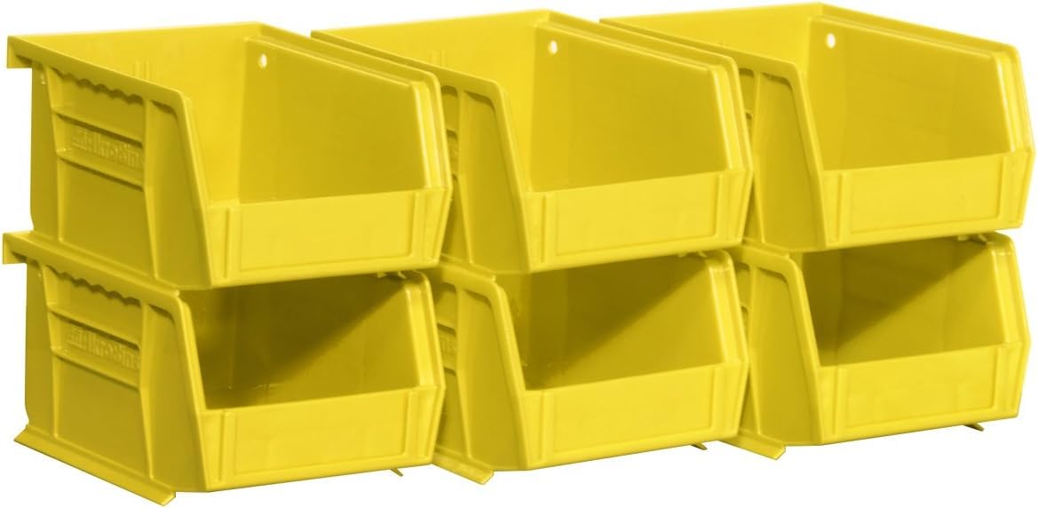 Akro-Mils 30210 AkroBins Plastic Storage Bins, Space-Saving Stackable Bins for Garage, Pantry, Craft Organization, 5" x 4" x 3", Yellow, 6-Pack Akro-Mils