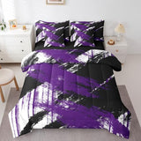 jejeloiu Abstract Art Comforter Set with Sheets Kids King Size 7 Pieces Modern Geometric Bedding Set for Boys Girls Teens White Black Purple Bed in a Bag Room Decor jejeloiu