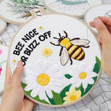 Louise Maelys Embroidery Kits for Beginners,Cross Stitch Kit for Adults,DIY Needlepoint with Bee Daisy Flowers Pattern