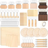 Briwooody 100 Pcs Laser Material Kit Engraving Blanks Wooden Keychains Blanks Set Laser Cutting Materials Unfinished Wooden Engraving Key Tag Ring for DIY Gifts Crafting Cutters Briwooody