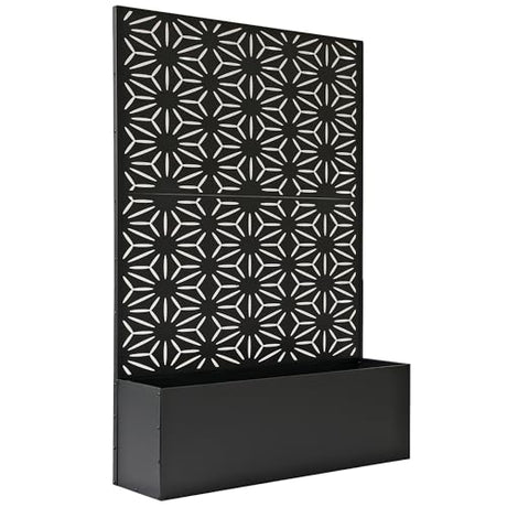 Oakland Living 6 ft. X 4 ft. Black Freestanding Metal Privacy Screen Room Divider with Flower Box Oakland Living