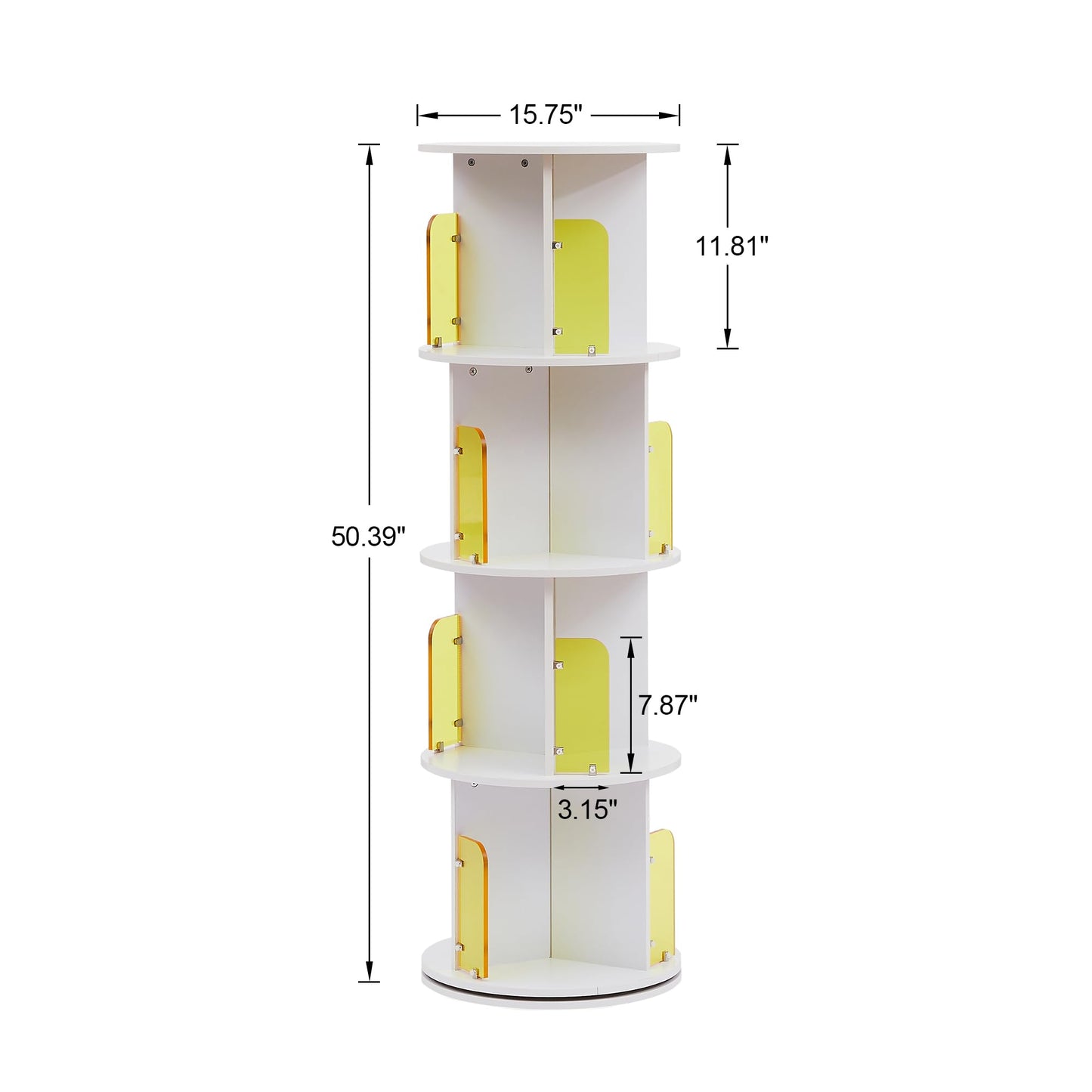 VECELO 4-Tier Rotating Bookshelf with Acrylic Windows - Elegant Pearl White Corner Storage Solution for Home and Office - WoodArtSupply