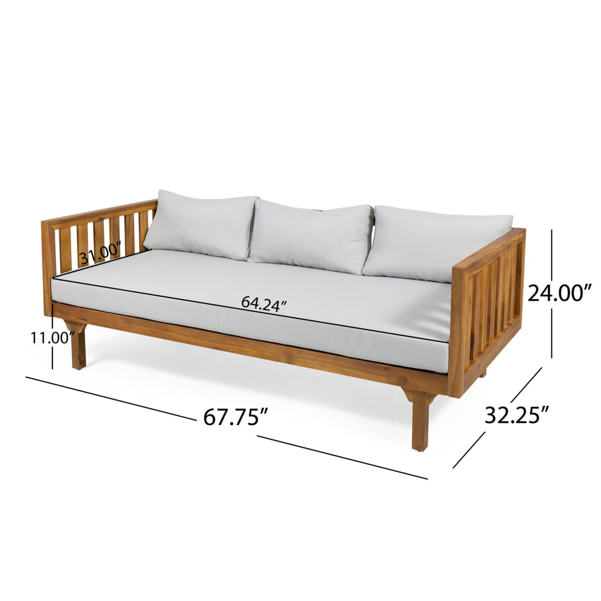 Christopher Knight Home Tina Outdoor 3 Seater Acacia Wood Daybed, Teak Finish, Light Grey Christopher Knight Home