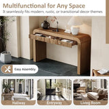 BSYEIO 54.3" Curved Console Table with Fluted Drawer, Rustic Entryway Table and Thick Legs, Sturdy Sofa Table for Hallway & Living Room Wood (Natural) BSYEIO