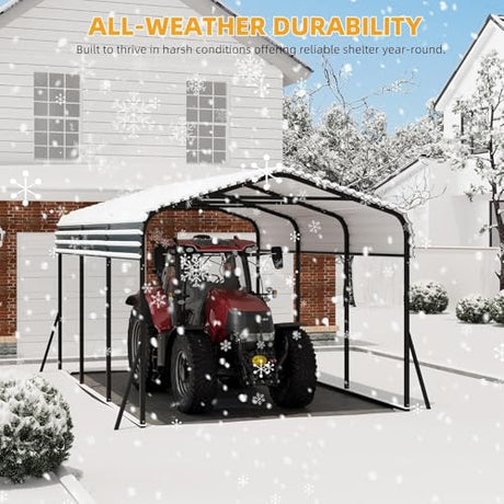 KOKEBREN 10x15 FT Metal Carport, Outdoor Car Port Canopy with Reinforced Base and Galvanized Steel Roof, Heavy Duty Garage Car Shelter Shade for SUV, Truck, Boats KOKEBREN