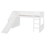 Twin Size Loft Bed Frame with Slide and Stairs for Kids,Twin Size Low Loft Bed with Slide and Drawers,Wood Kids Loft Bed Frame for Boys Girls Teens,White Bellemave
