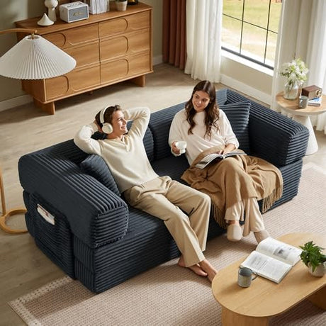 AUGOP Boneless Couch Folding Couches for Living Room Sofa, Futon Sofa Bed with Sleeper Sofa, Futon Couch with Fixed-Shape Oversized Corduroy Upholstered (Dark Gray, 81 Inches) AUGOP