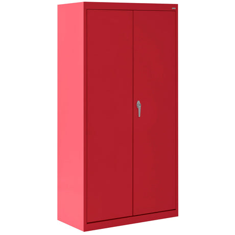 Sandusky Lee VFC1301866-01 Janitorial Supply Metal Storage Cabinet with 3 Shelves and Locking Handle, 150lb Capacity, 18" Depth x 30" Width x 66" Height, Red Sandusky
