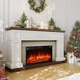 60" Fireplace with Mantel, Solid Wood White TV Stand with Fireplace for, Modern Entertainment Center TV Stand, Replaceable 30" Fireplace Insert Heater, for Living Room, Bedroom BOSHIRO
