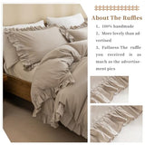 QSH Washed Cotton Duvet Cover King Ruffle Duvet Cover Linen Textured Farmhouse Shabby Vintage Chic Bedding Comforter Cover 3 PCs Aesthetic French Country Vintage King Bedding QSH