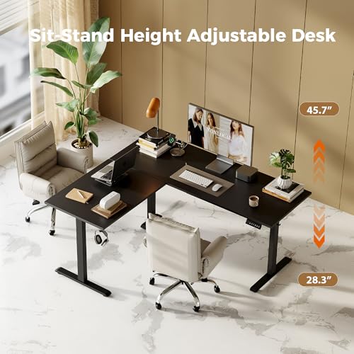 Mericonia 75 x 61 Inch Large L-Shaped Standing Desk with Cable Management, Electric Adjustable Computer Desk, Corner Stand Up Desk for Home Office Work, Black Mericonia