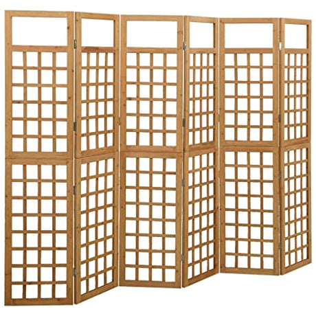 vidaXL 6-Panel Room Divider/Trellis, Solid Fir Wood, Outdoor Suitable, Plant Supporter, Foldable Design, Brown, Size: 95.5"x70.9", Assembly Required vidaXL