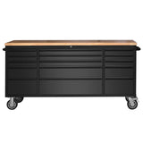 72-Inch Heavy-Duty Rolling Tool Chest & Mobile Workbench with 15 Drawers, Rubber Wood Tabletop, Key Locking System and Drawer Liners, Steel Storage Cabinet for Garage, Workshop, Warehouse Repair Elementool