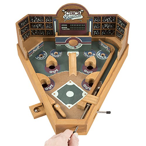 Hey! Play! Baseball Pinball Tabletop Skill Game - Classic Miniature Wooden Retro Sports Arcade Desktop Toy for Adult Collectors and Children, NULL, 13 x 12.25 x 8" Hey! Play!