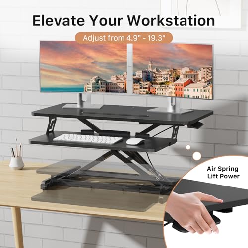 JOY worker Standing Desk Converter, 32" Wide Height Adjustable Sit Stand Up Desk Riser with Keyboard Tray, Desktop Workstation Riser for Home Office Computer Laptop, Particle Board, Black JOY worker